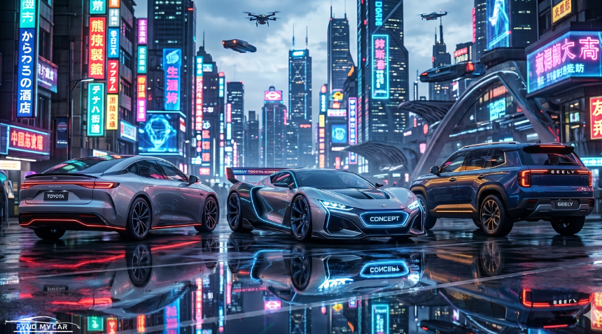 Toyota Nissan and Geely car