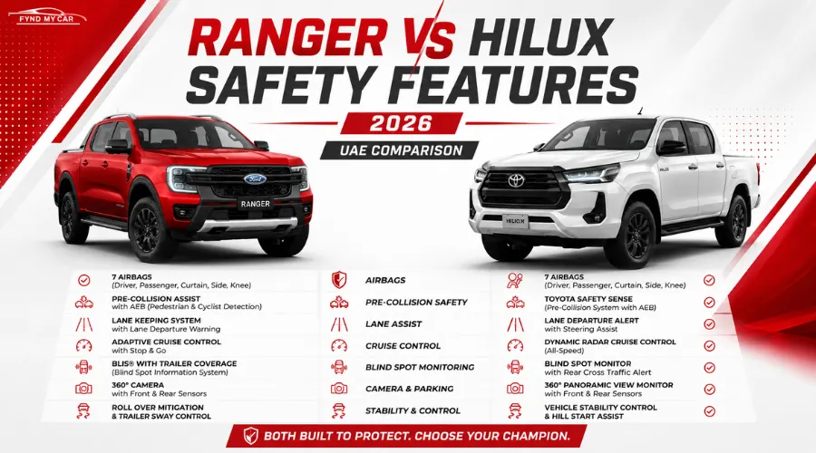 Toyota Hilux vs Ford Ranger 2026 UAE Safety Features