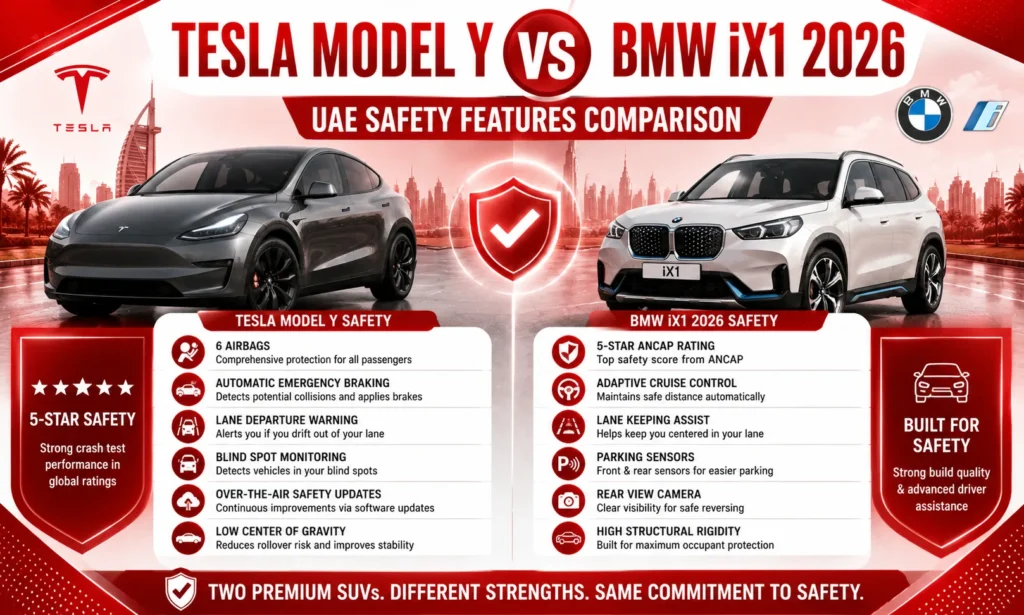 Tesla Model Y Vs BMW iX1 2026 UAE Safety Features
